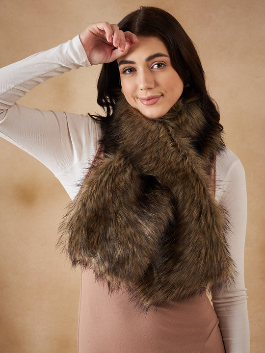 Beige Print Faux Fur Neck Warmer