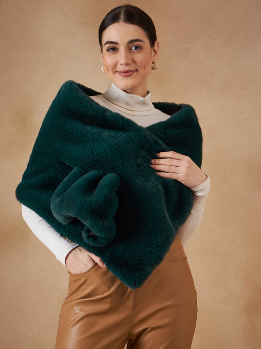 Dark Teal Long Faux Fur Cape