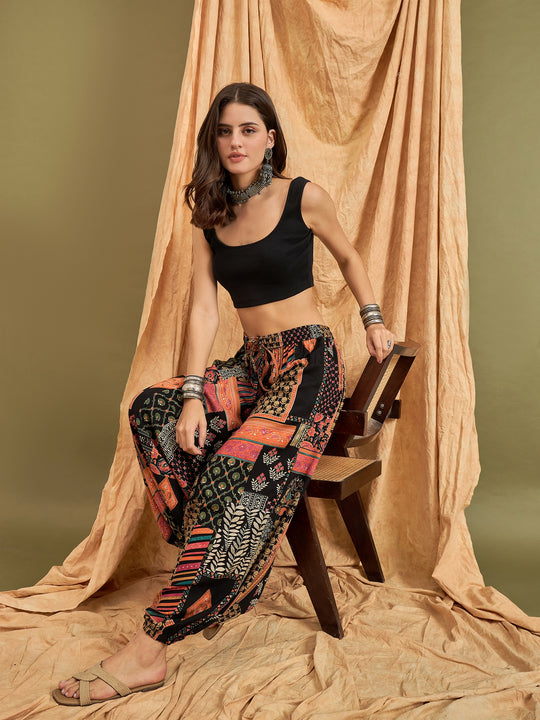 Black Multi Ethnic Harem Pant