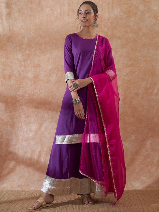 Purple Gota Work Anarkali Kurta Set W Dupatta
