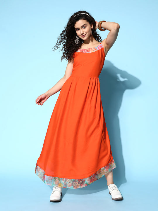 Orange Strappy Organza Border Dress