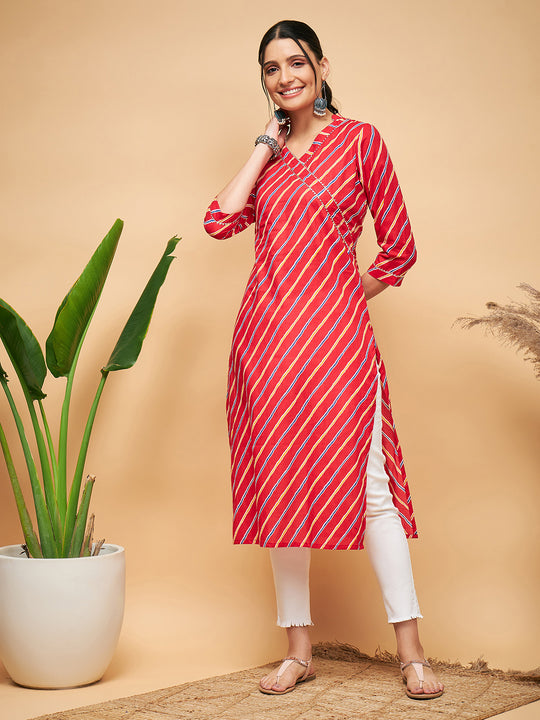 PINK LEHRIYA  ANGRAKHA STYLE STRAIGHT KURTA