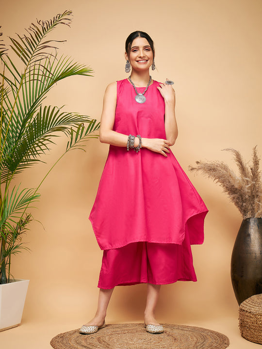 Fuchsia Short Kurta Palazzo Set