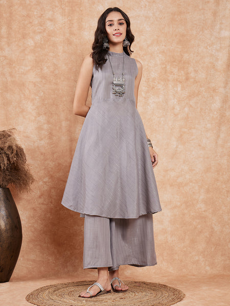 Black Lurex Kurta & Crop Top With Palazzo Women Plus Size Co-Ord Set