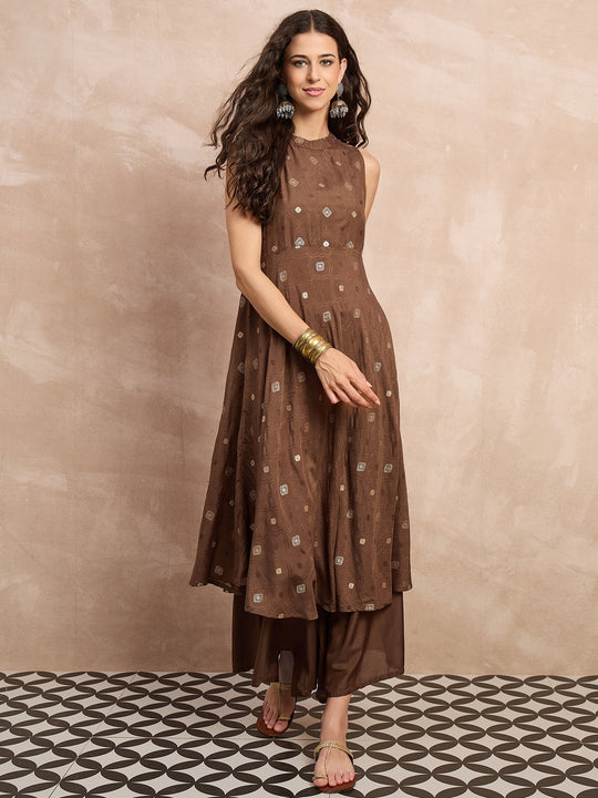 Brown Zari Work Boho Kurta Set