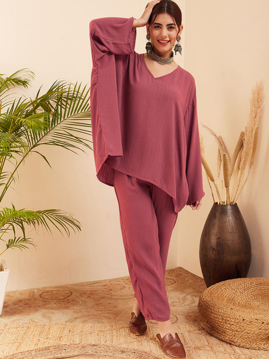 Light Brown Full Sleeve Boho Top Bottom Set