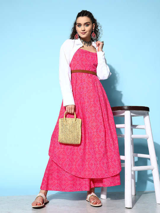 Pink Bandhani Strappy Kurta Set