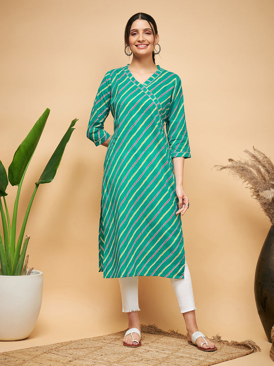 SEA GREEN LEHRIYA  ANGRAKHA STYLE STRAIGHT KURTA