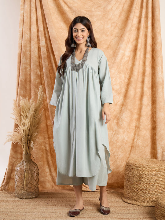 Steel Blue Flared Kurta Set