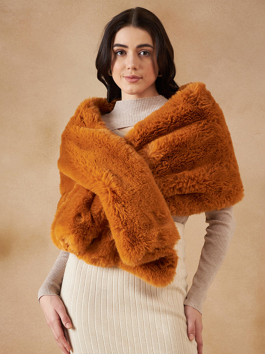 Carrot Orange Long Faux Fur Cape