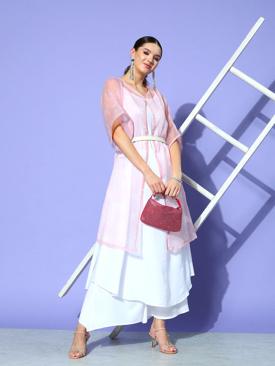Cream Strappy With Pink White Chintz Organza Cape