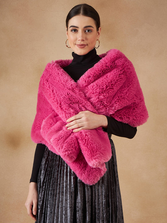 Light Pink Long Faux Fur Cape