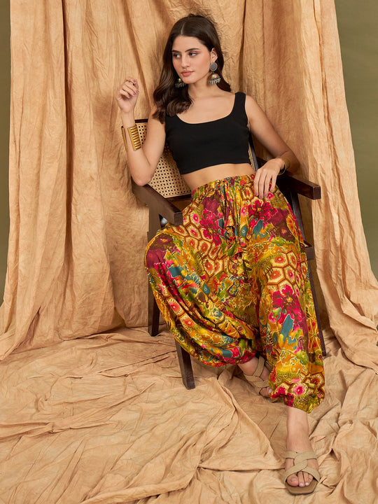 Mustard Multi Flower Harem Pant