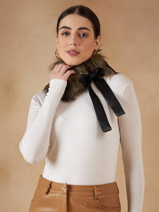 Beige Print Fur Neckpiece