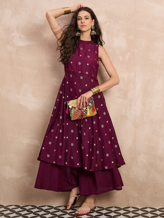 Wine Zari Work Boho Kurta Set