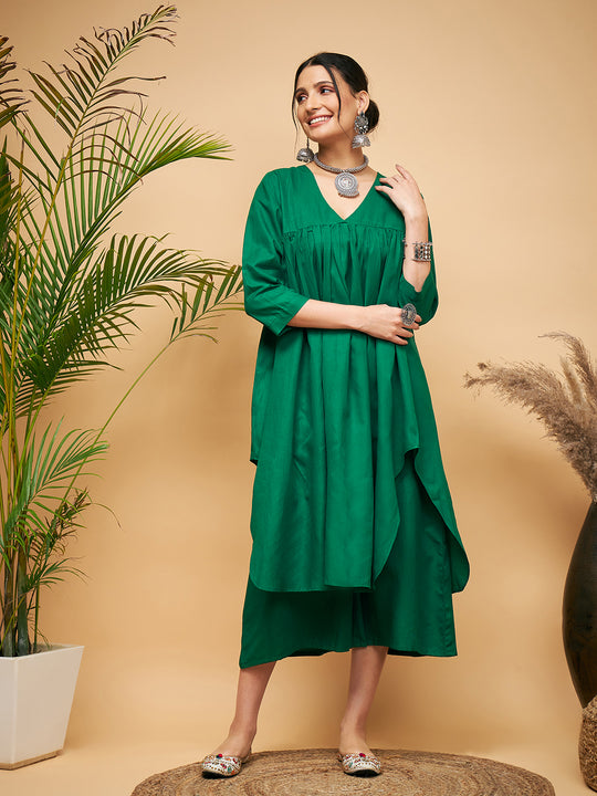 Forest Green Flared Kurta Palazzo Set