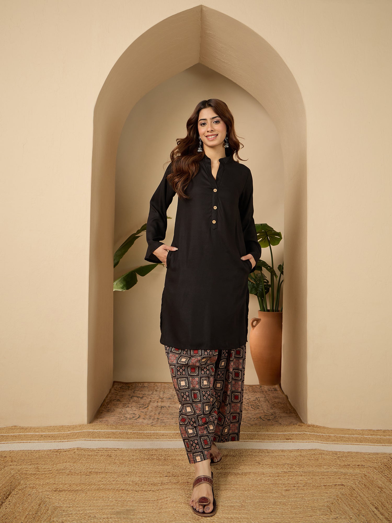 Black Kurta Black Rust Ethnic Salwar Set