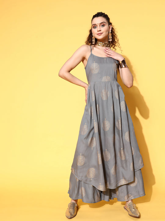 Grey Gold Strappy Kurta Set
