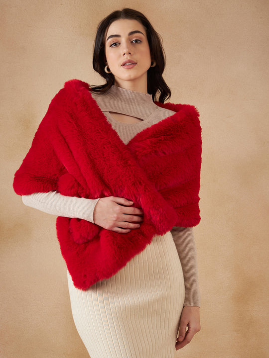 Cherry Red Long Faux Fur Cape