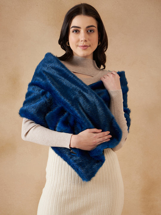Royal Blue Long Faux Fur Cape