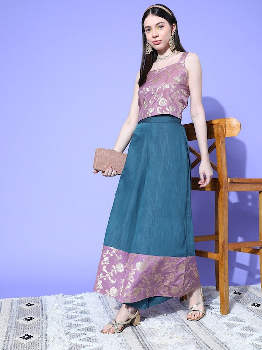 Mauve Brocade Strappy Top W Teal Mauve Brocade Palazzo Set