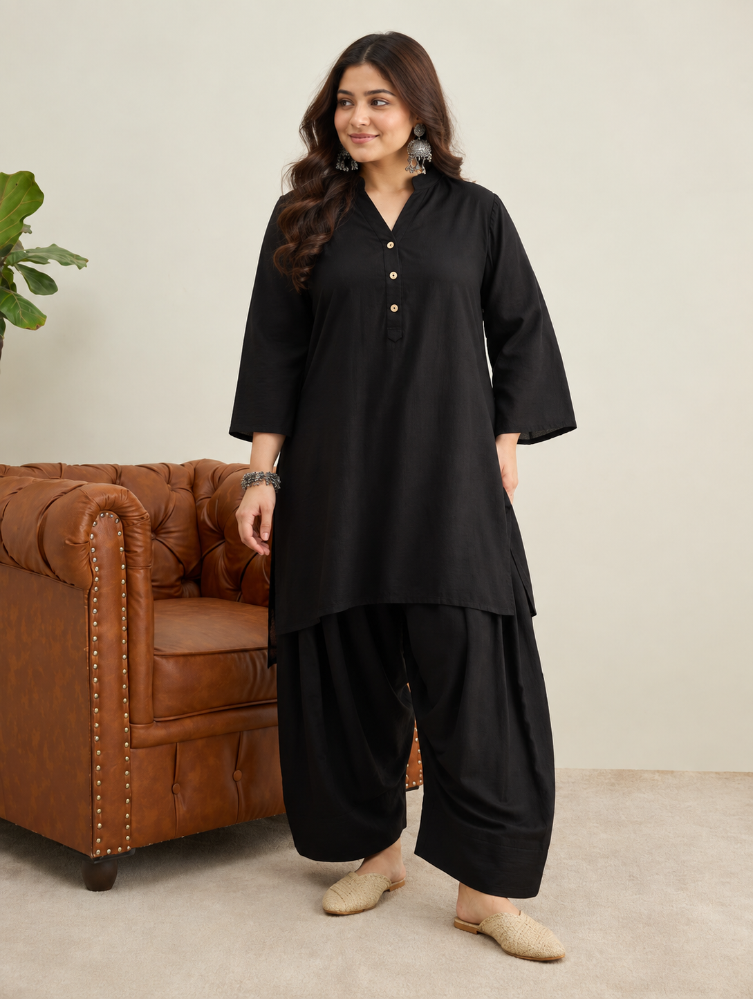 Black Solid Farshi Salwar Set