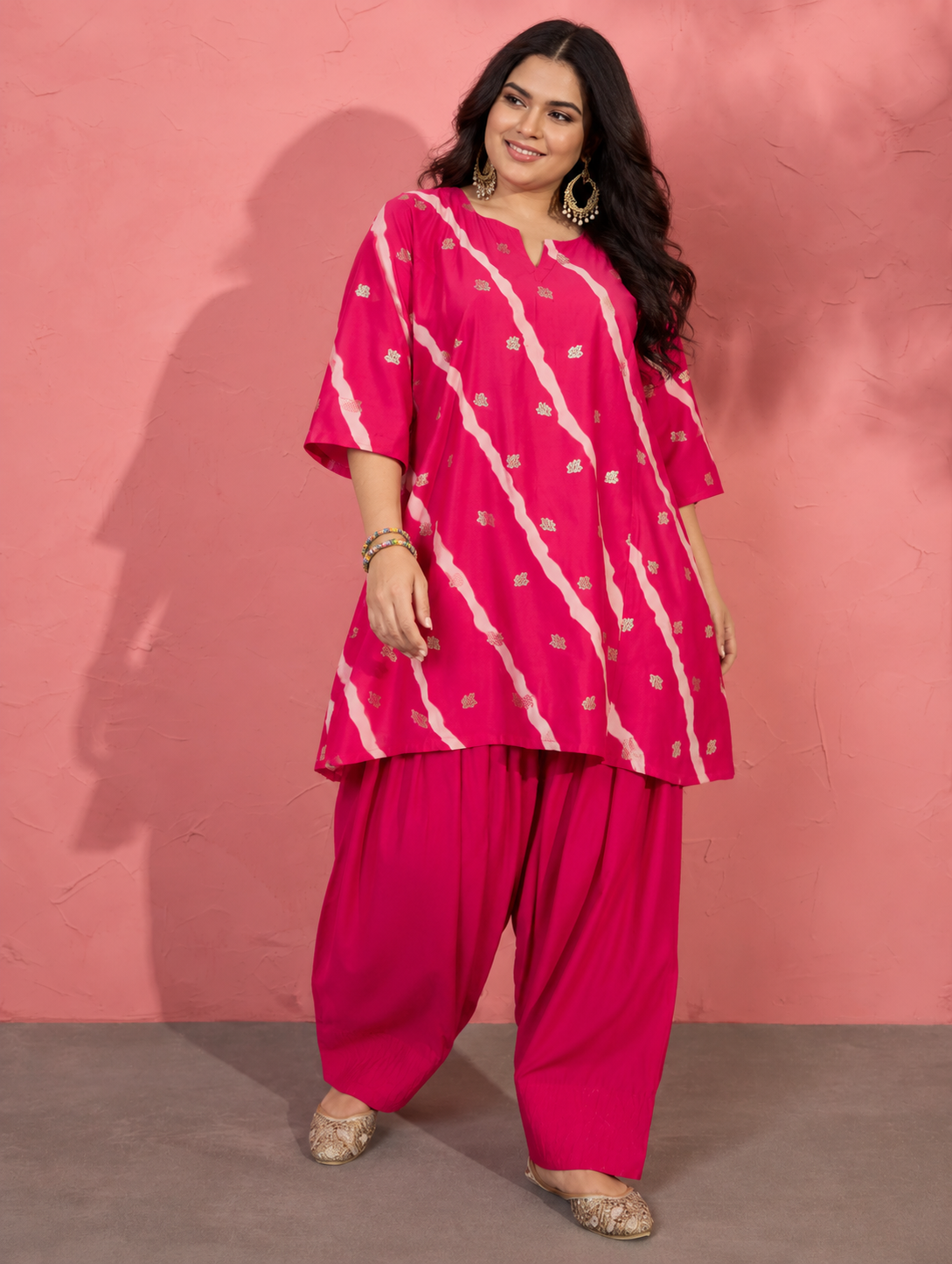 Fuchsia Lehariya Foil Kurta Salwar Set