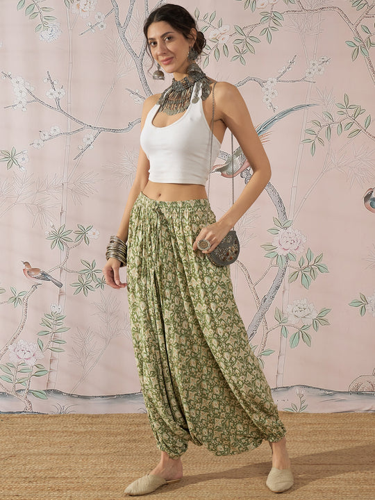 APPLE GREEN IKKAT PRINT HAREM PANT