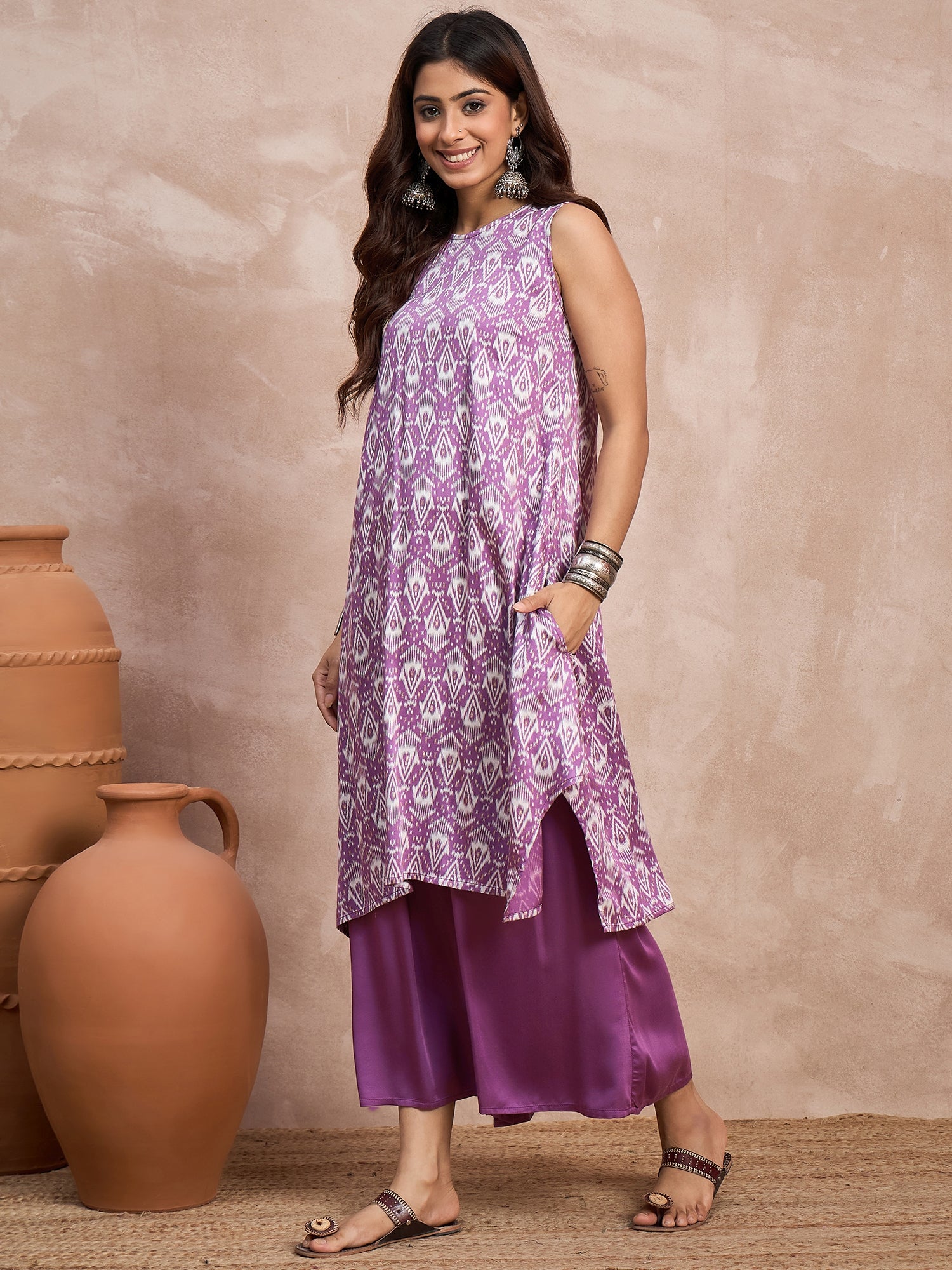 Dark Mauve Foil Kurta Palazzo Set