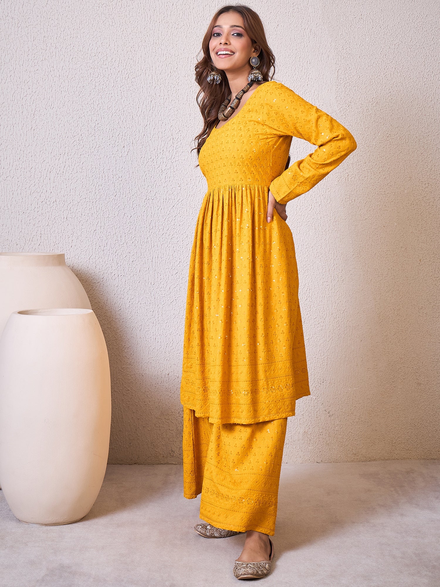 Yellow Chikankari Sweetheart Set