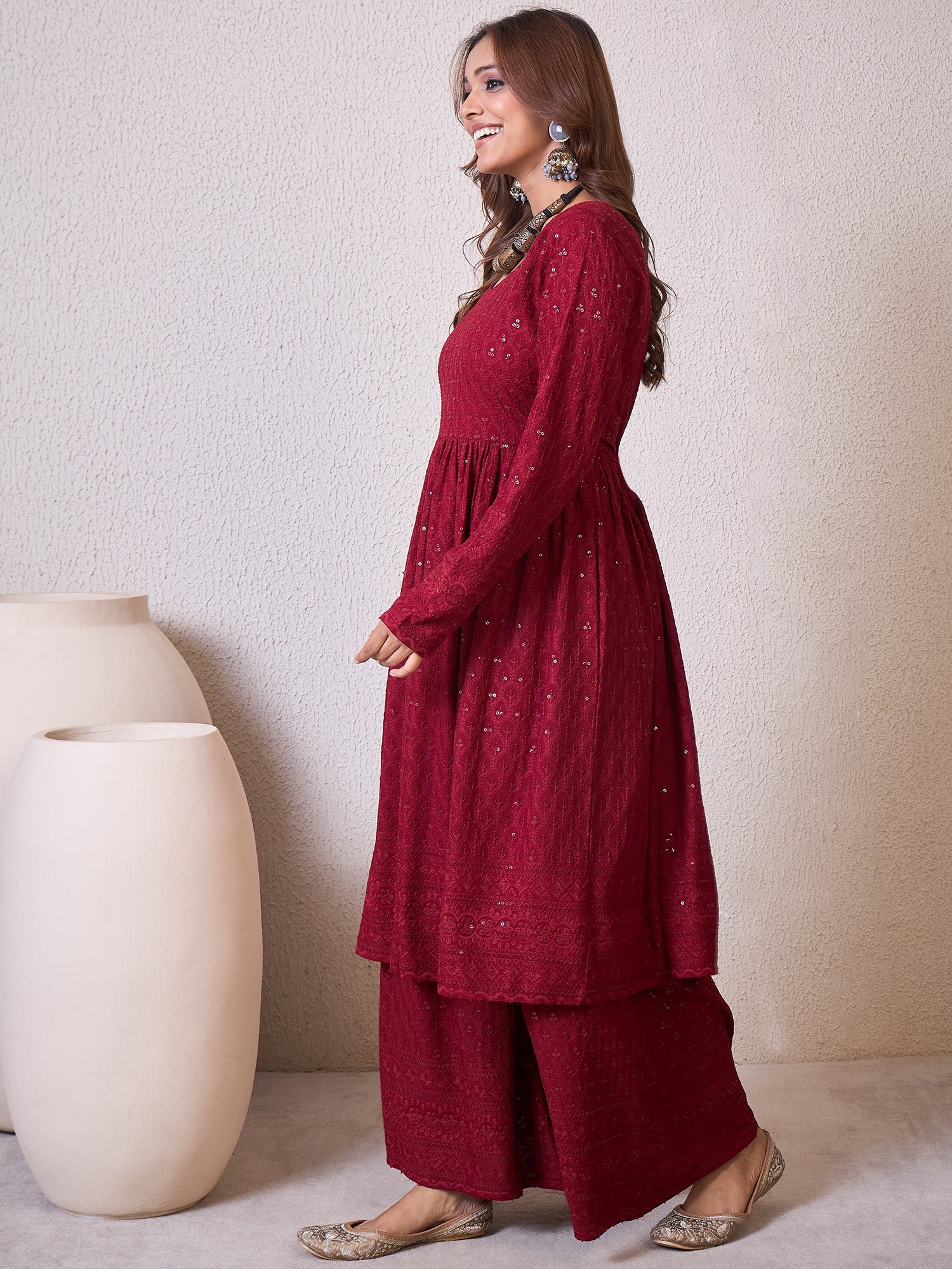 Maroon Chikankari Sweetheart Set
