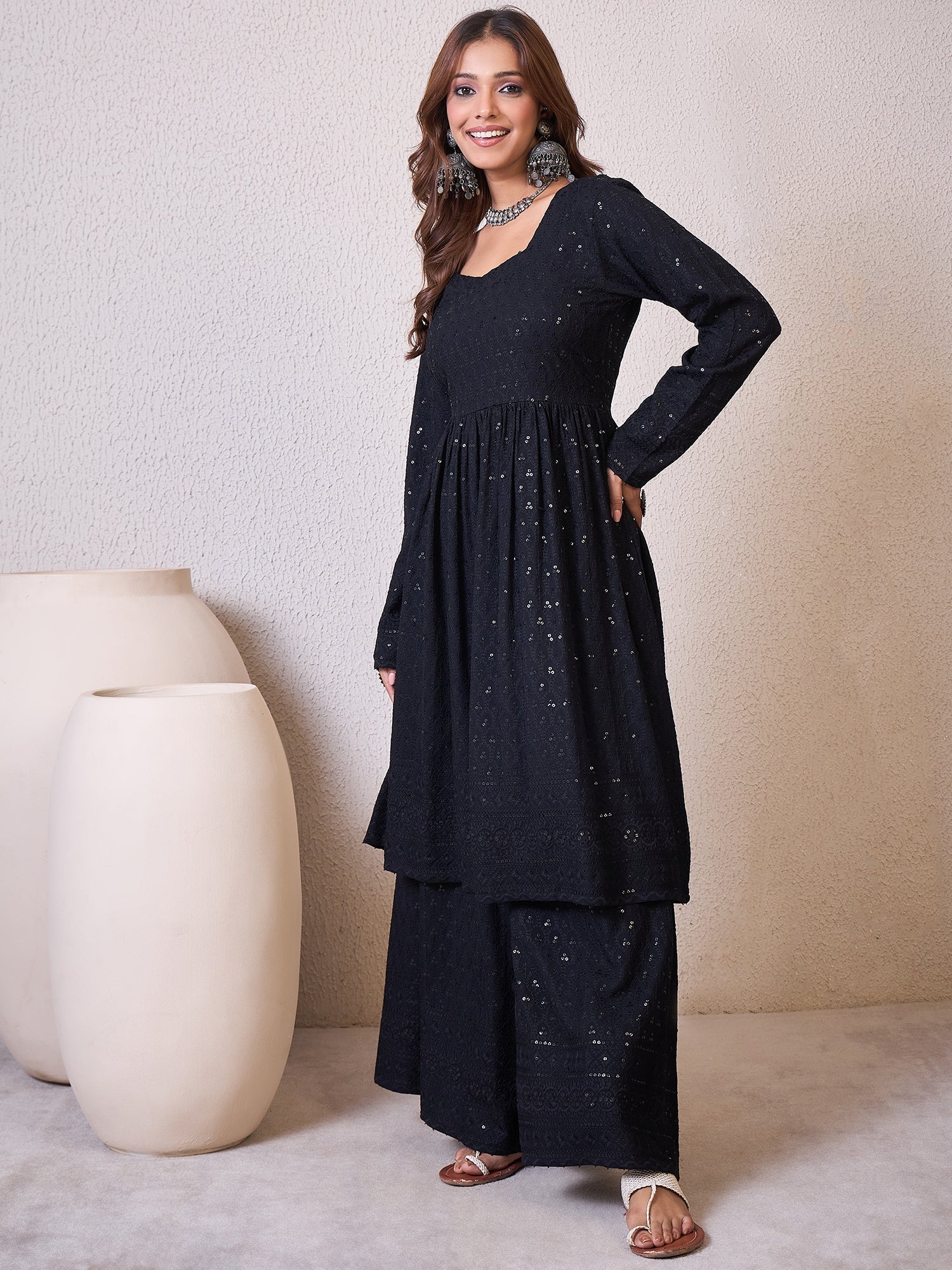 Black Chikankari Sweetheart Set