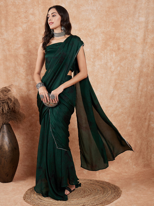 Dark Green Black Gota Skirt Saree