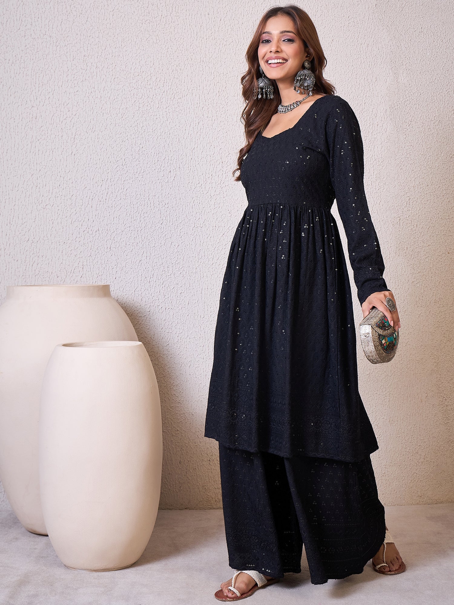 Black Chikankari Sweetheart Set