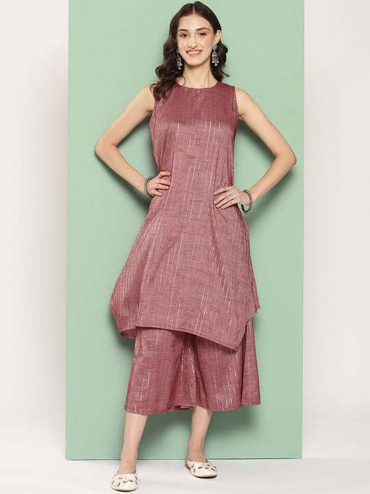 Wine Lurex Short Pallazo Kurta Set