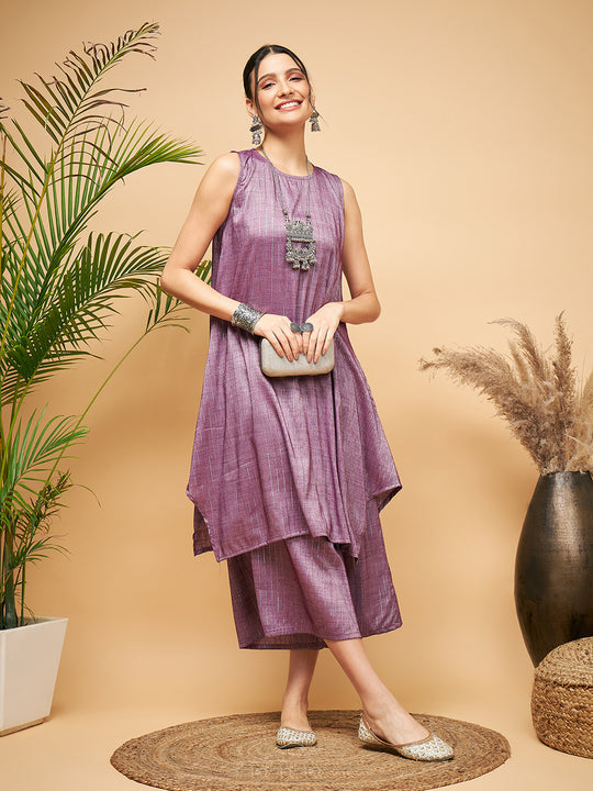 Mauve Lurex Short Pallazo Kurta Set