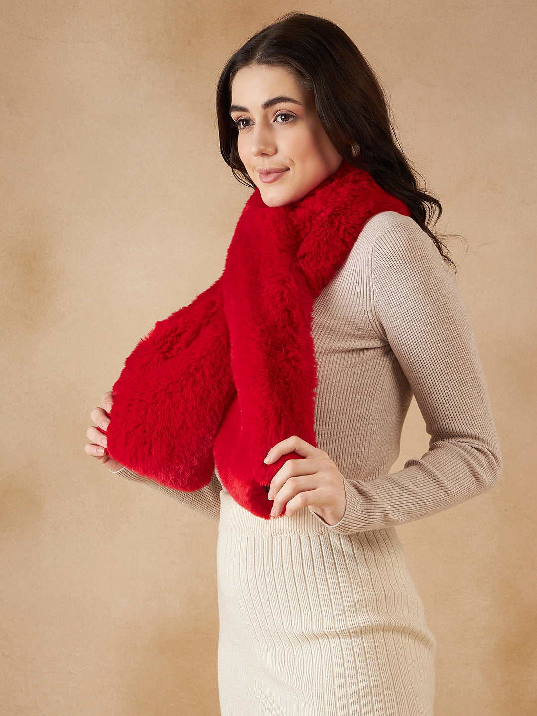 Cherry Red Faux Fur Neck Warmer