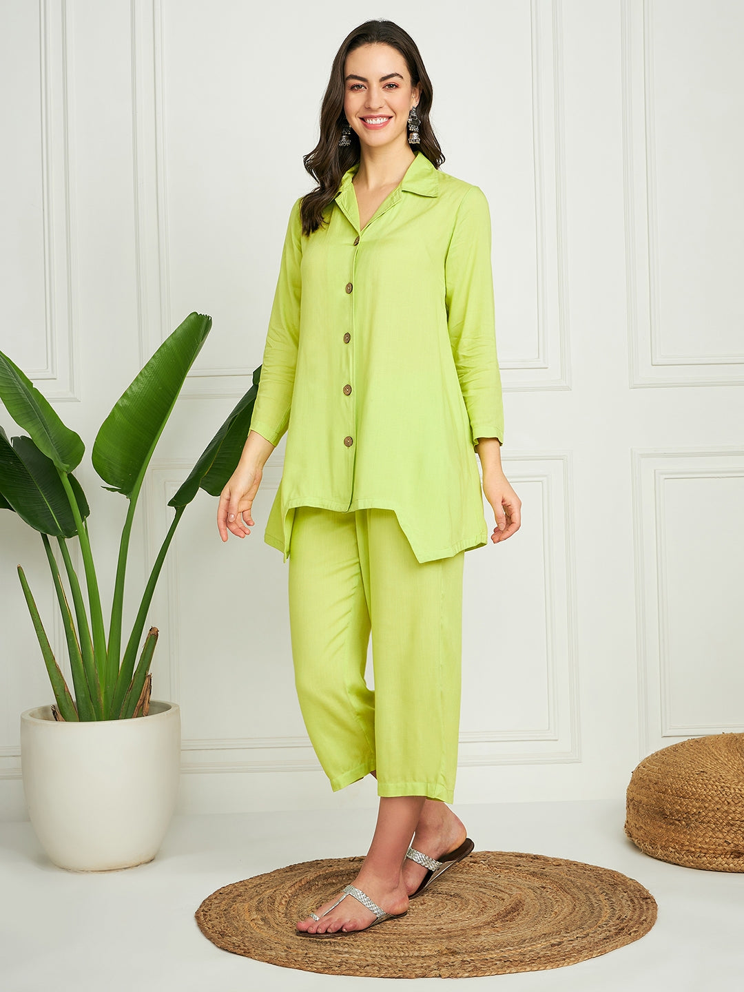 Lime Green Solid  Blazer Kurta Naroow Pant Set