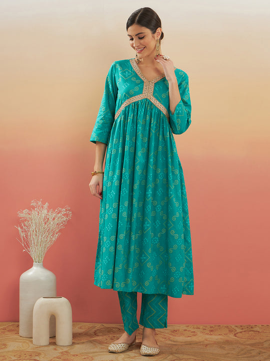 Aqua S Print Alia Cut Gota Work Kurta Set