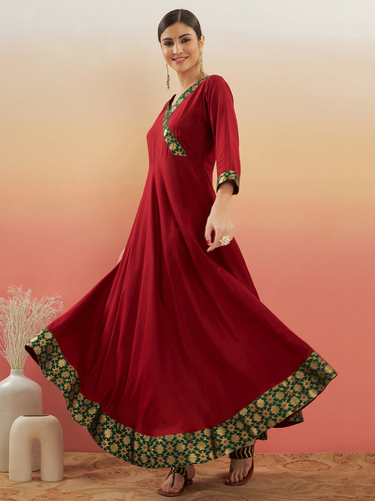Maroon Green Border Anarkali Kurta