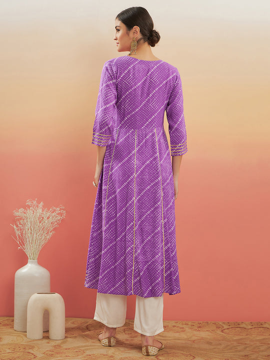 Lilac Purple Lehriya Gota Work Angrakha Style Anarkali Kurta