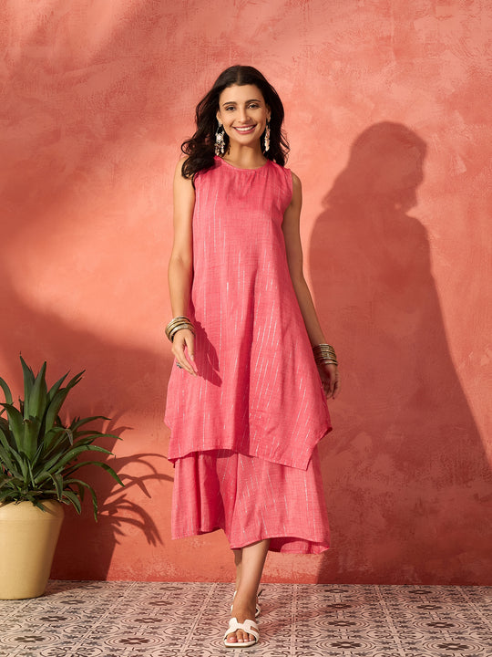 Red Lurex Short Pallazo Kurta Set