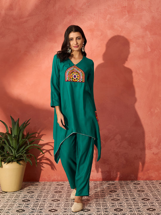 Teal Triangle Patch Kurta Set