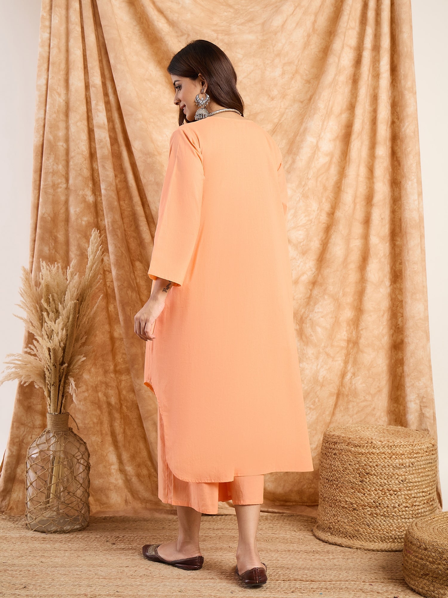 Melon Orange Pastel Flared Kurta Set