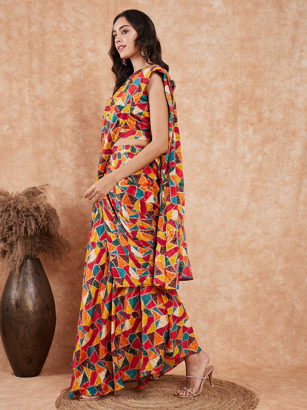 Multi Color Trangle Skirt Saree
