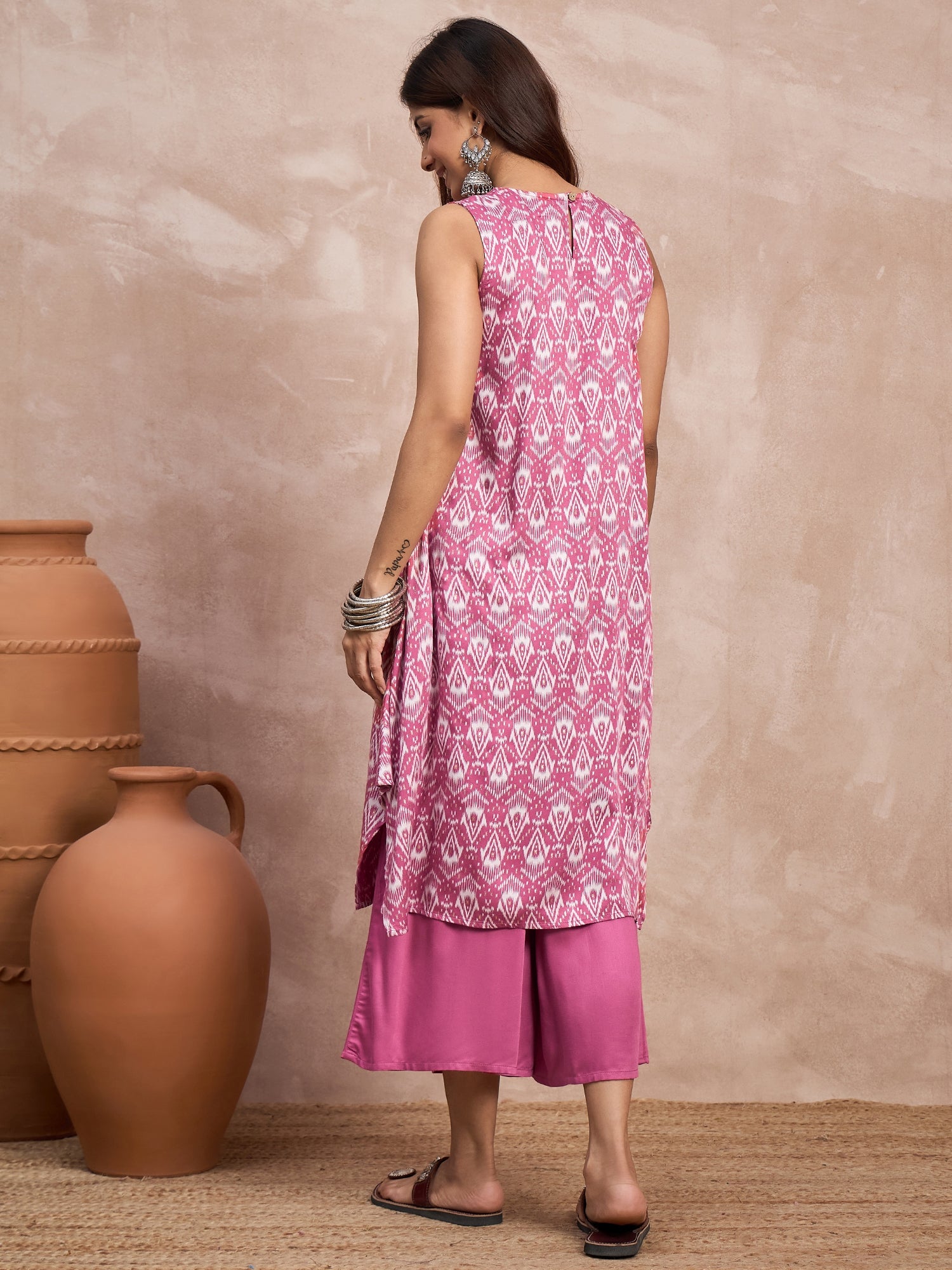Punch Pink Foil Kurta Palazzo Set
