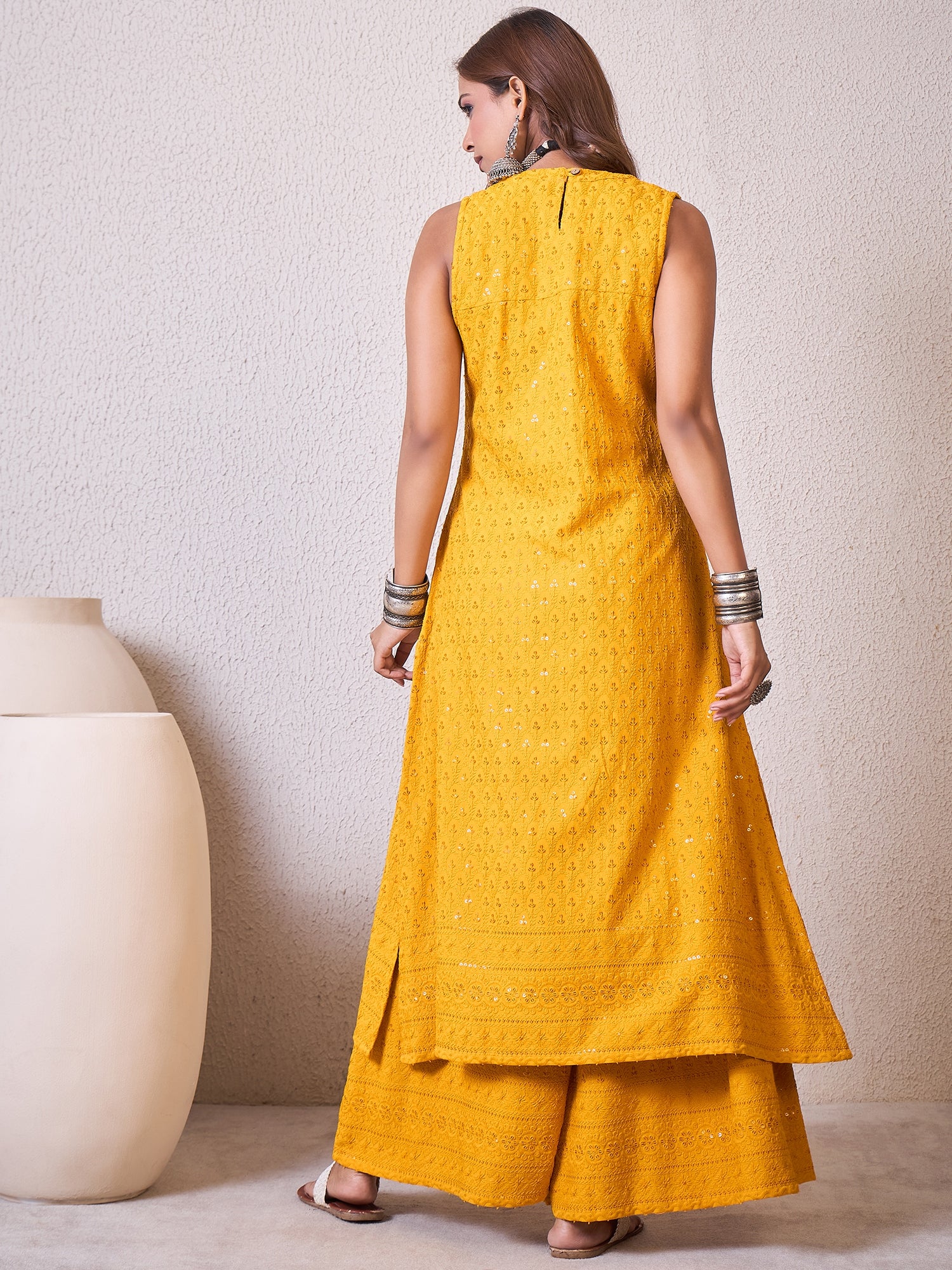 Yellow Chikankari Halter Kurta Set