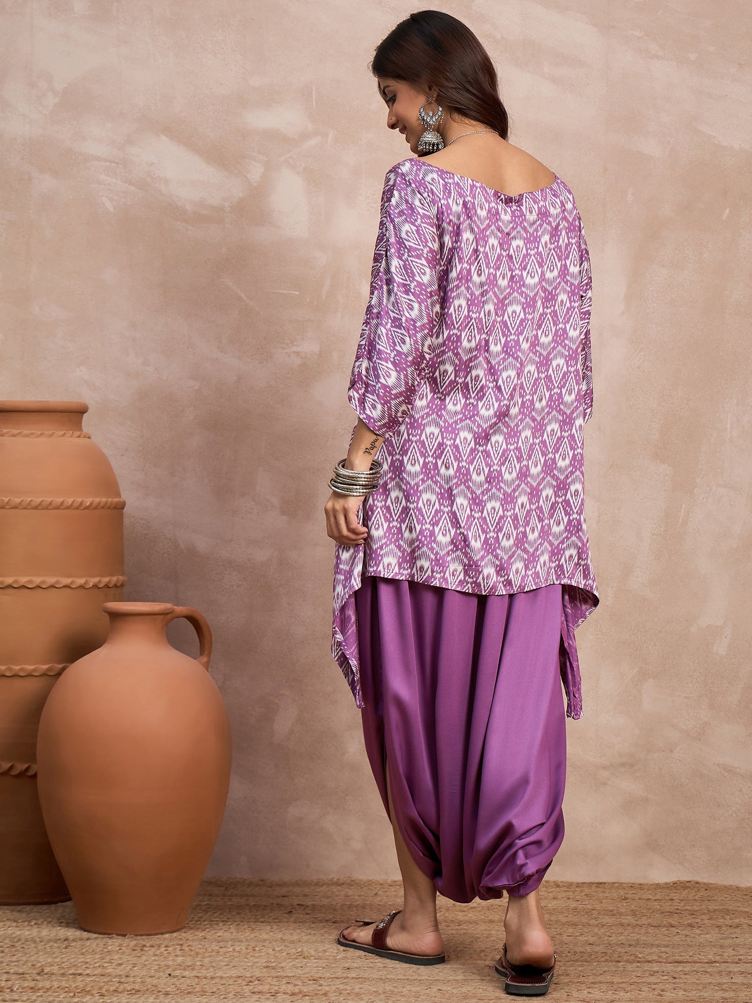Dark Mauve Foil Boat Neck Dhoti Set
