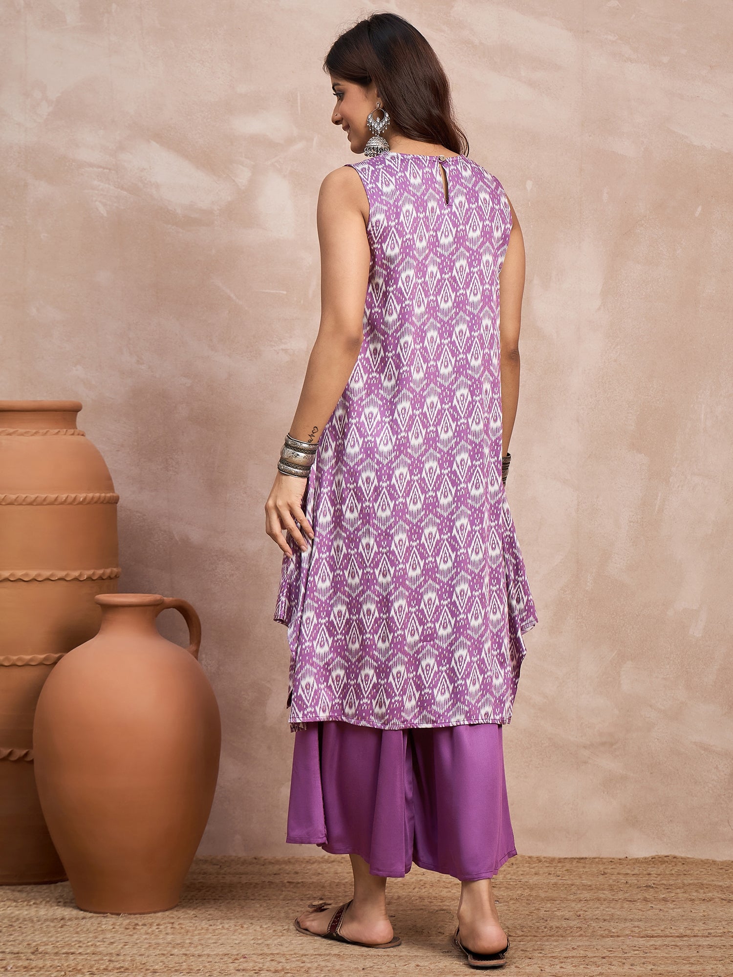 Dark Mauve Foil Kurta Palazzo Set