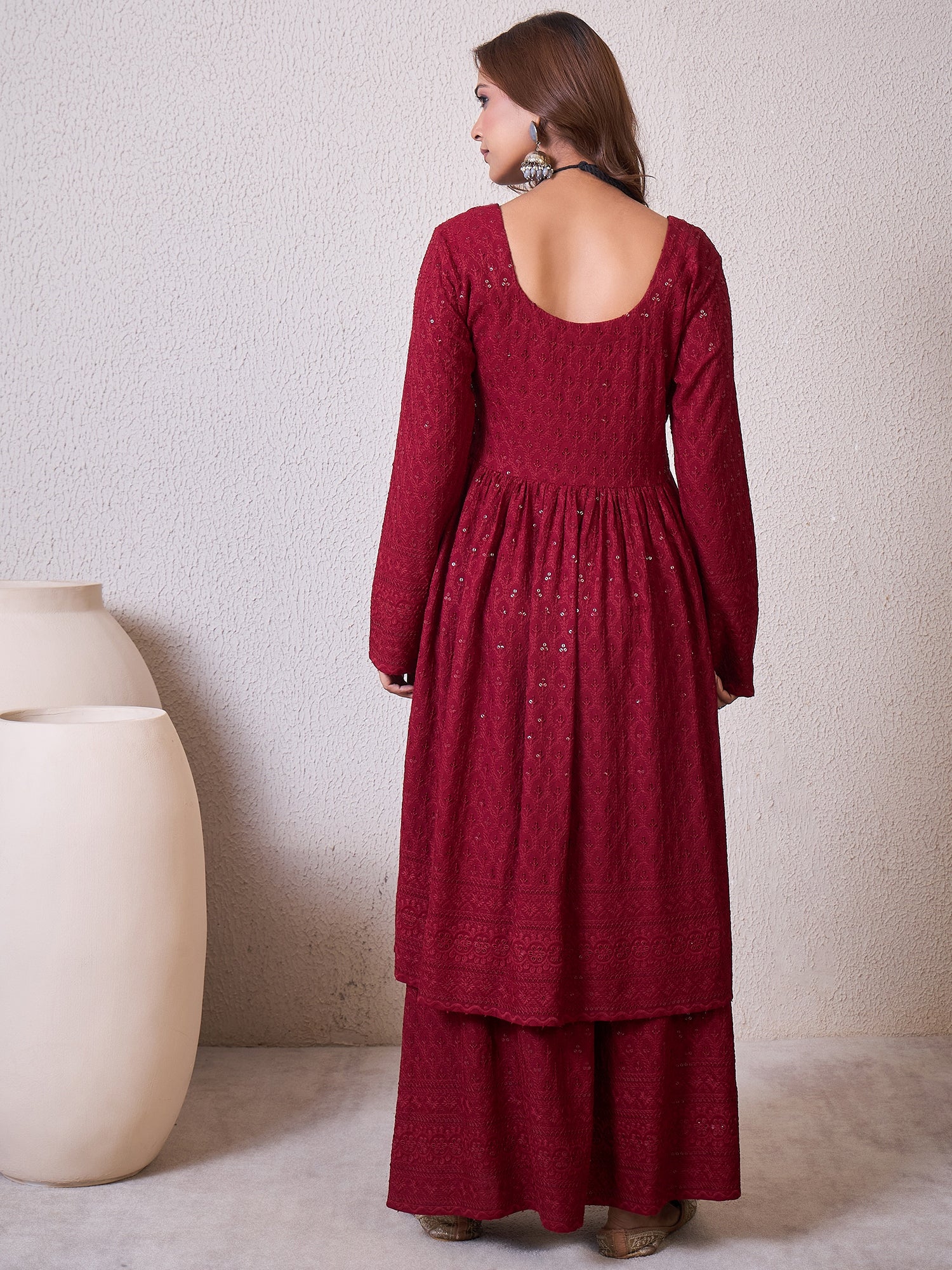 Maroon Chikankari Sweetheart Set